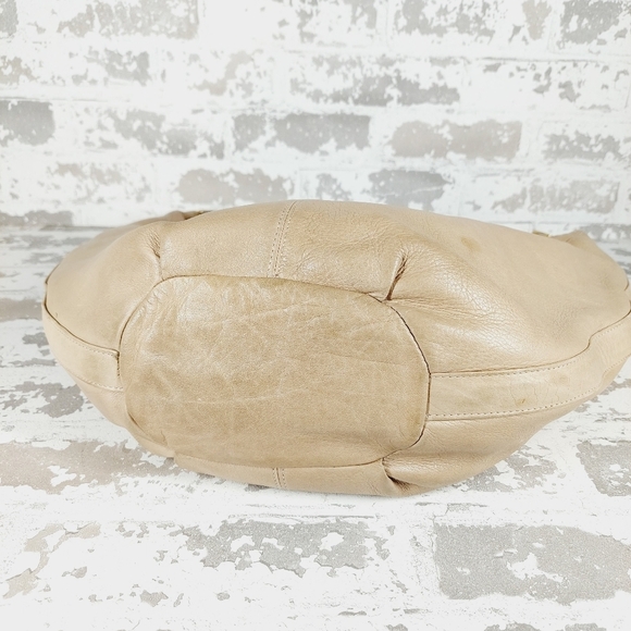 Boutique Cream Tan Leather Zip Closure Shoulder Bag 0792 - Picture 8 of 11